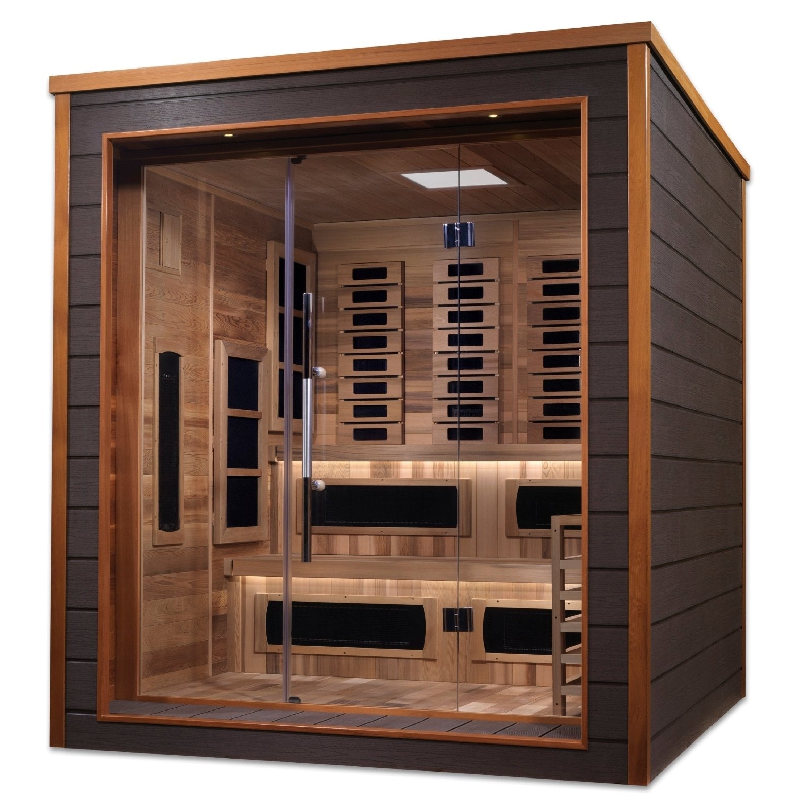 Golden Designs "Karlstad" 6-Person Indoor/Outdoor PureTech™ Full Spectrum Hybrid Sauna (GDI-8226-01) - Canadian Red Cedar Interior - GDI-8226-01