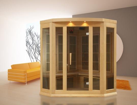 Golden Design Low EMF 3-Person Maxxus FAR Infrared Sauna Corner Unit with Hemlock Wood | Model: MX-K356-01 - MX-K356-01