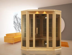 Golden Design Low EMF 3-Person Maxxus FAR Infrared Sauna Corner Unit with Hemlock Wood | Model: MX-K356-01 - MX-K356-01